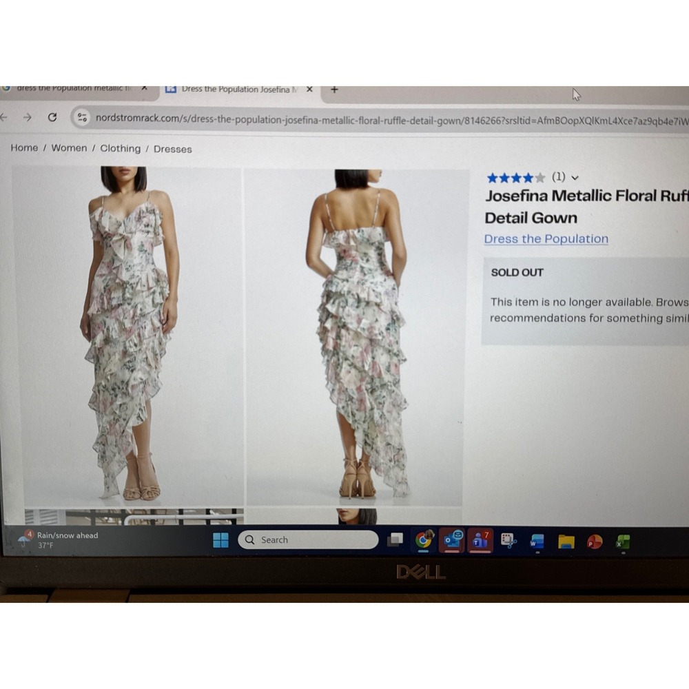 Dress The‎ Population Josefina Metallic Floral Ruffle Gown Pink Gold Small - Picture 5 of 5